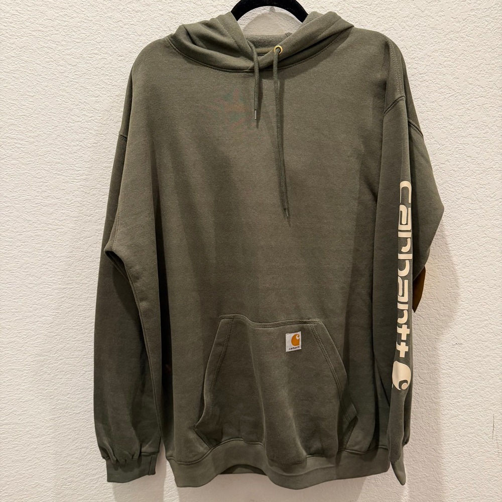 Carhartt Mens Loose Fit Midweight Logo Sleeve Graphic Hoodie Olive Green 2XL NWT